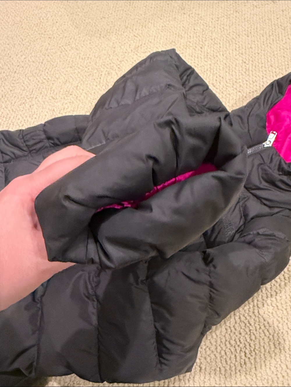 The North Face Black Puffer Coat with Pink Hood Lining 550 - Picture 5 of 9